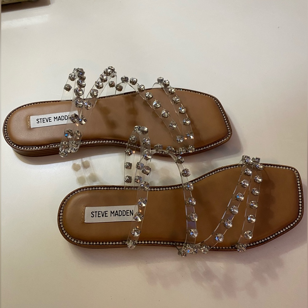 Steve Madden Skyler Clear Strappy Sandals w/ Rhinestones
